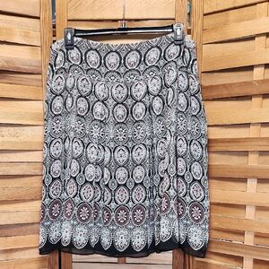 Ruby Rd Black White Red Patterned Knee-Length A-Line Skirt Women 18 Polyester